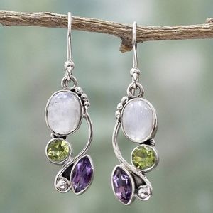 Moonstone Peridot Amethyst Chakra Drop Earrings